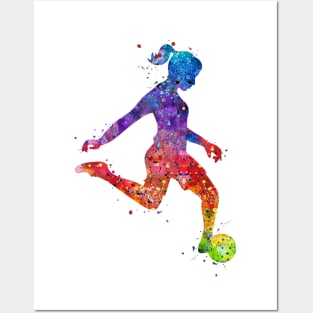 Soccer Girl Player Colorful Watercolor Sports Gifts Posters and Art